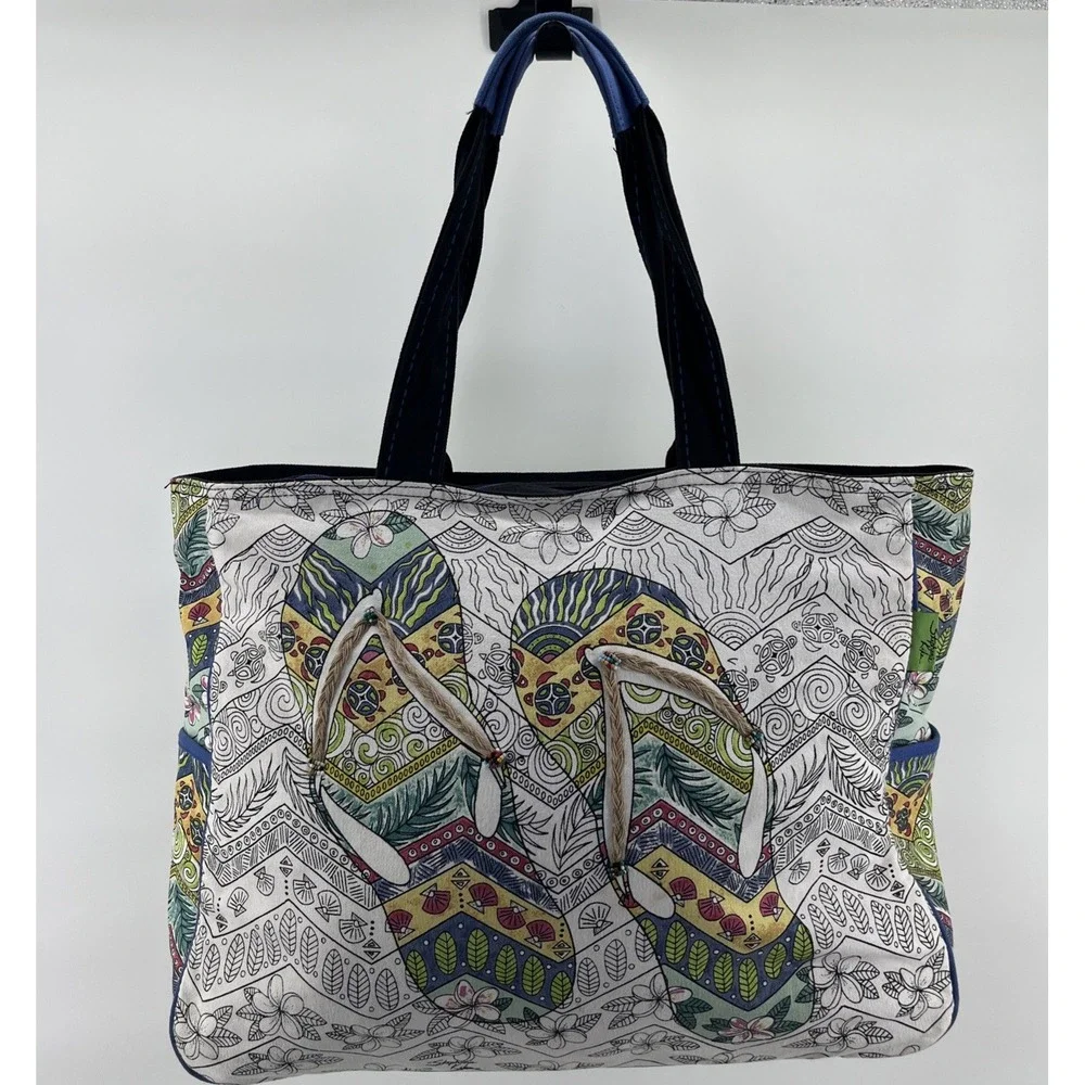 Stephanie Kiker‎ Tote Shoulder Bag Beach Flip Flop Design Colorful Large Duffle